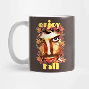 Enjoy Fall (staring face inside leaves) Mug